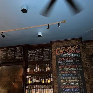 menus on the wall and ceiling