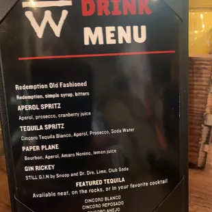 Drink menu