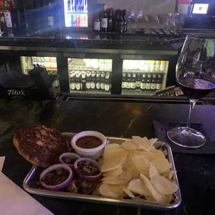 Brisket sandwich with cabernet