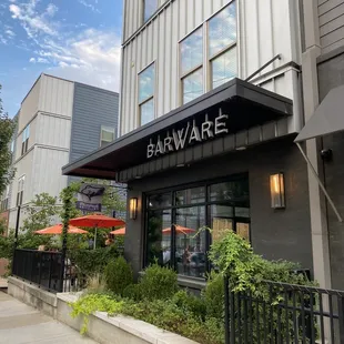 the entrance to a restaurant