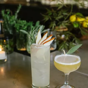two cocktails on a bar counter