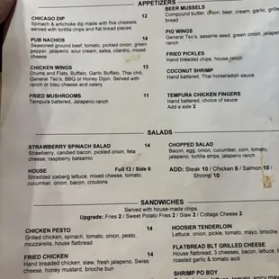 Front of menu