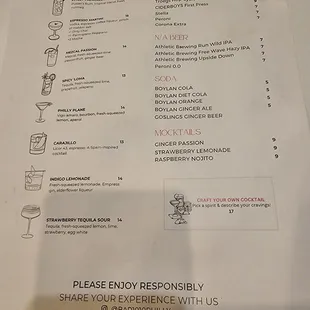 Drink menu