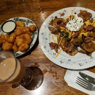 Cheese curds and loaded potatoes