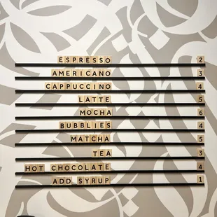 the menu of the restaurant