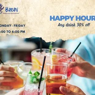Happy Hour Any drink %30 off