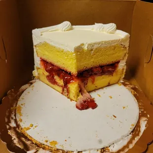 Delicious filling loaded with strawberry.  Cassata Cake.