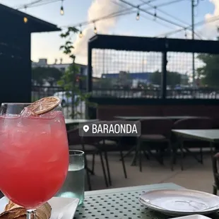 Outside patio. Capri drink. Burrata and bread service