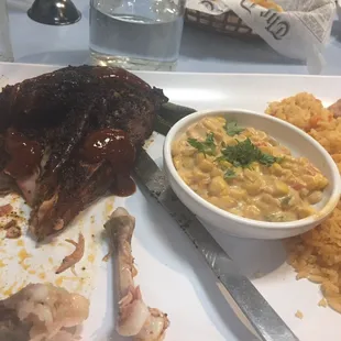 Smoked chicken (ate most of it already) with corn side.