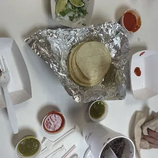 1lb of barbacoa 20 tortillas and the goodies