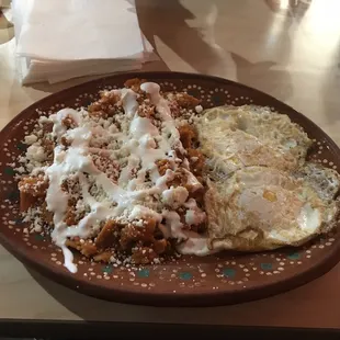 Chilaquiles With over-easy eggs.