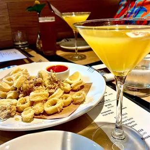 Fried Calamari mango martinis