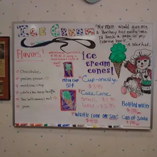 Menu board for ice cream.