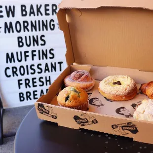 a box of doughnuts on a table