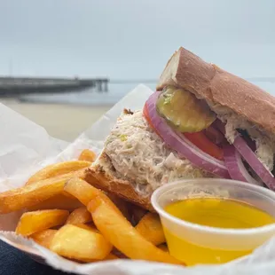 Dungeness Sandwich, Fries well-done, Special Request: Side of Drawn Butter