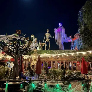 Halloween decorations on their rooftop. How fun for the kiddos.