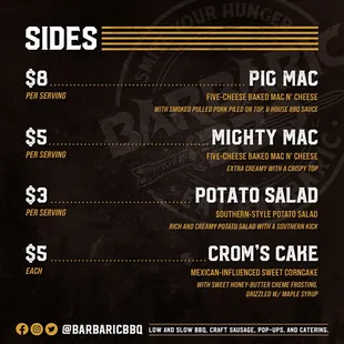 the menu for the barbaric bbq