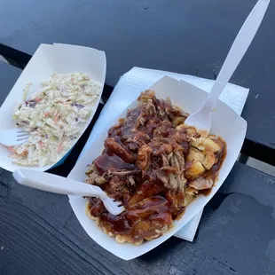 Cole slaw and pulled pork Mac and cheese