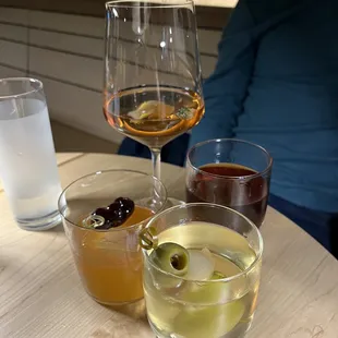 a variety of drinks on a table