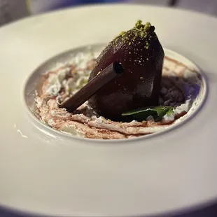 Red wine poached pear