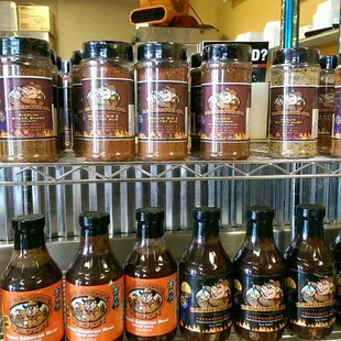 a rack of barbecue sauces