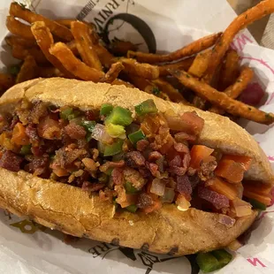 Elk sausage with bacon and pico de gallo