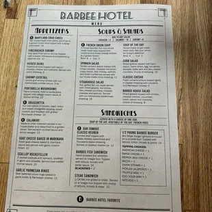 Updated photo of the menu