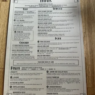 Updated photo of the menu