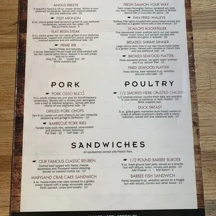 Entree and Sandwich Menu