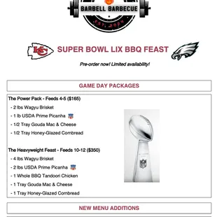Super Bowl LIX Menu