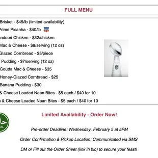 Super Bowl LIX Menu 2