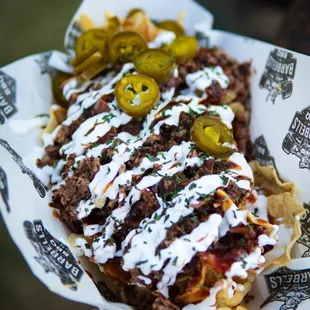 Smoke Queso nachos with brisket