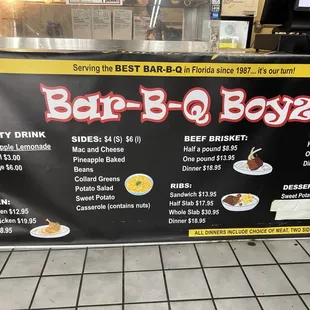 the menu for the barbeque boyz