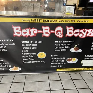 the menu for the barbeque boyz