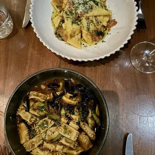 Agnolotti al Plin - black truffle &amp; roasted mushroom filling, veal &amp; pork sugo d'arrosto. Pappardelle - 10 hour Bolognese.