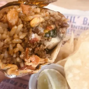 Inside of my burrito with ground beef