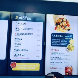 Menu on the wall