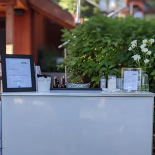 Neat, clean, &amp; classy bar setup in beautiful Tahoe for a small, private wedding.