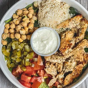 Chicken bowl. Our most popular item! Comes with garlic sauce