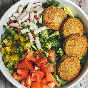 Falafel bowl, comes with tahini sauce on the side