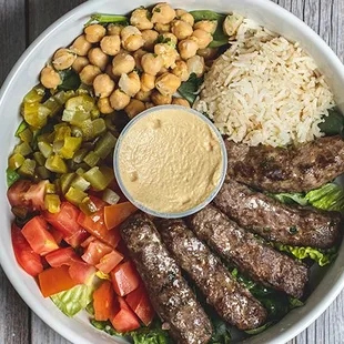 Kafta Bowl, comes with hummus on the side