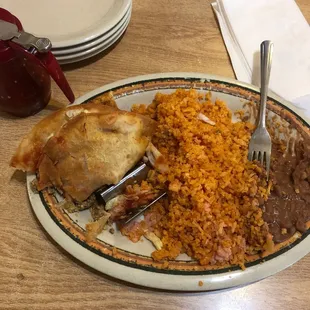 Taco and rice and beans