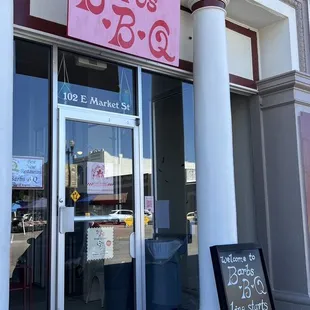 the entrance to a restaurant