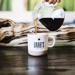 a person pouring a cup of coffee