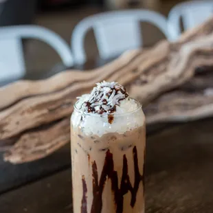 a glass of iced coffee