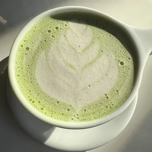 Matcha with oat milk and honey