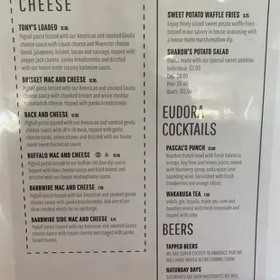 Mac and cheese menu