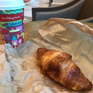 Egg and cheese croissant, cafe con leche