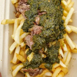 Steak and Chimichurri on fries