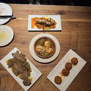 Flank Steak, Croquettes, Grilled Pulpo.